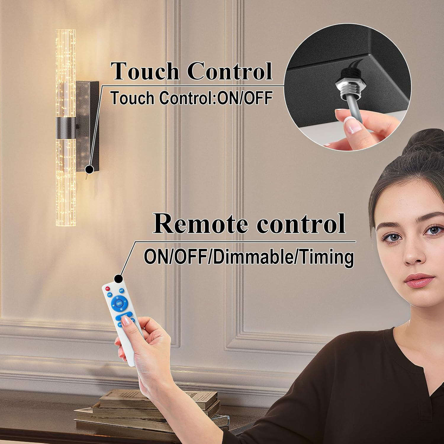 Rechargeable Battery Operated Wall Sconces Set of 2 Dimmable Indoor Lights