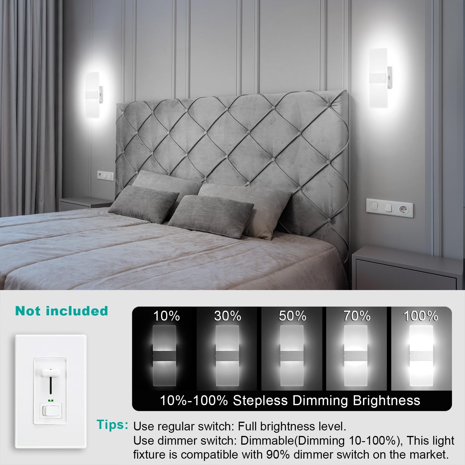 Dimmable LED Wall Sconces, 4 Color Temperature 12W Modern Wall Sconce Wall Mo…