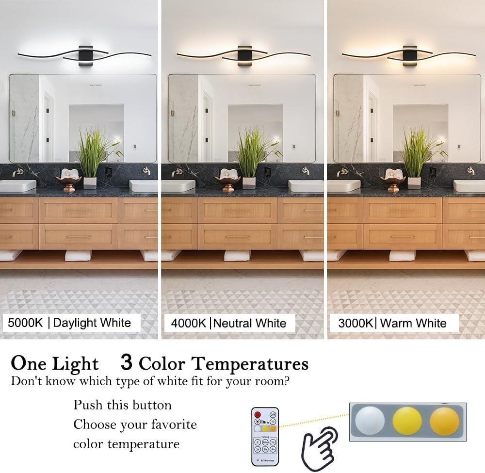 Black Vanity Lights Fixtures Over Mirror, Modern LED Bathroom Light Fixture with