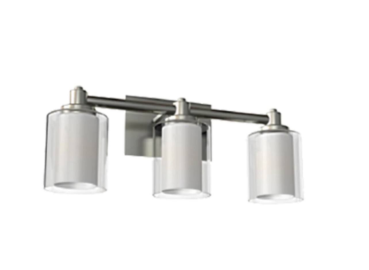HomEnhancements Sonora Vanity Light, 3-Light, Clear & White Glass Brushed Nickel