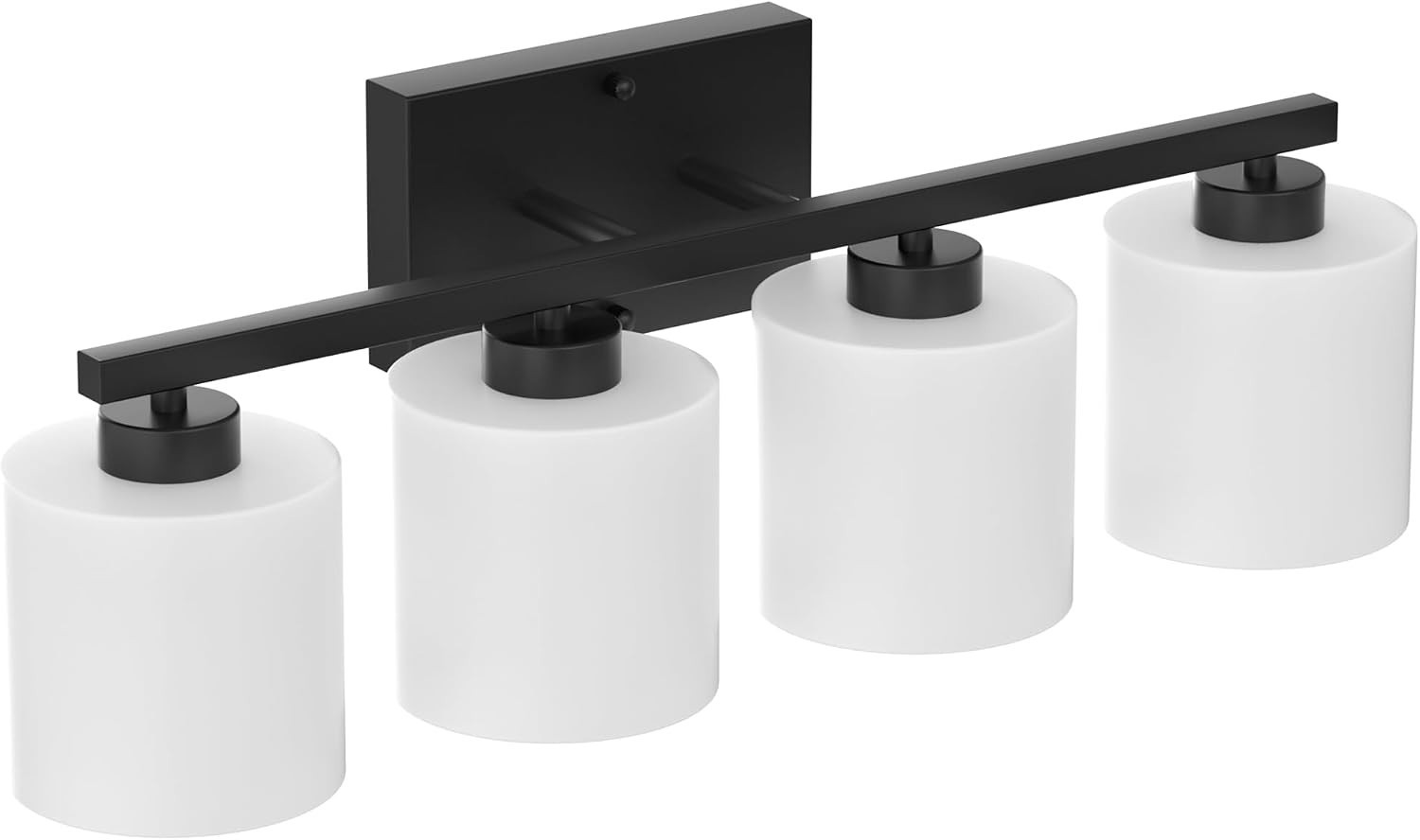 Honesorn Matte Black 4-Light Modern Simple Frosted Milk Glass Shades Bath Vanity