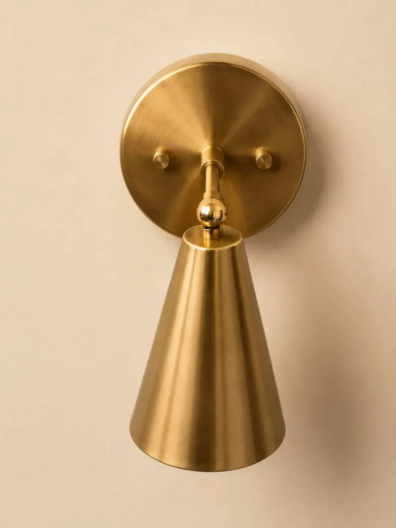 Handmade Raw Brass Mid Century Cone Sconce, Italian Wall Light Fixture
