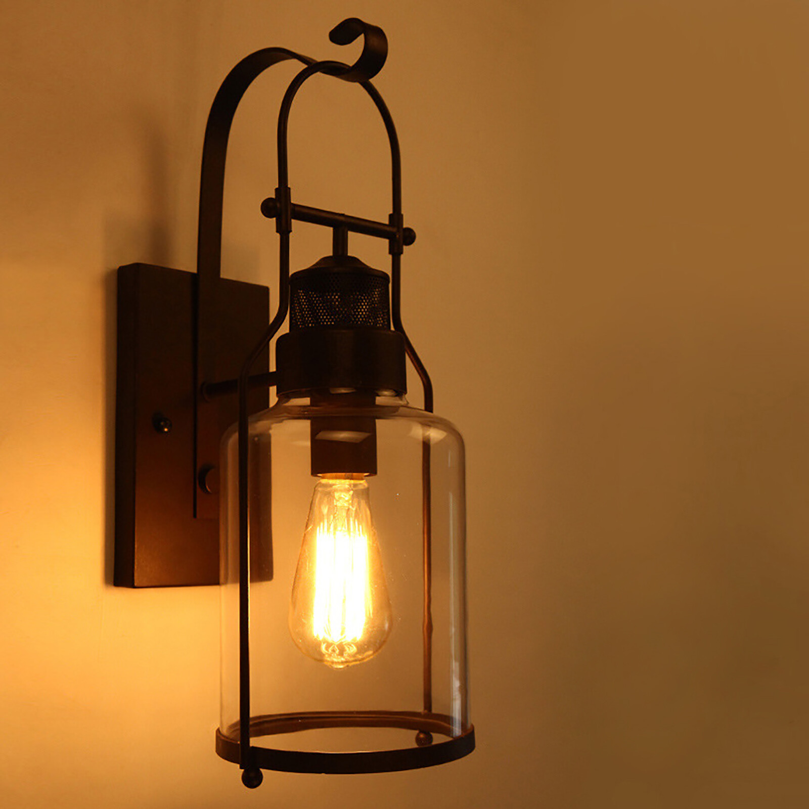 Industrial Rustic Lantern Glass Wall Light Fixture Loft Outdoor Wall Sconce Lamp