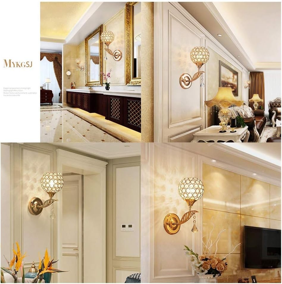 Crystal Wall Light Sconce Chrome Finish E14 Socket Pull Cord Switch