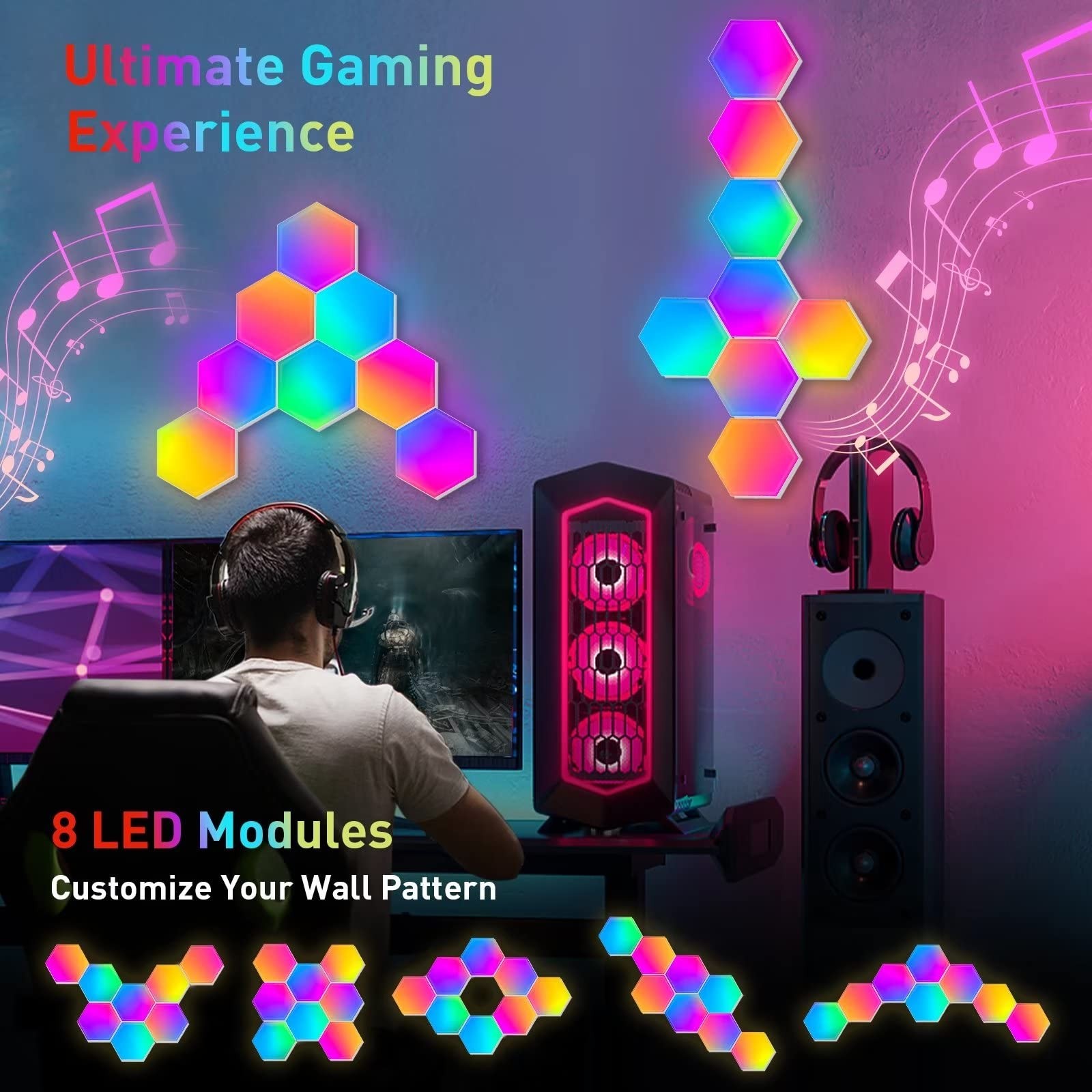 Hexagon Lights LED Wall Panels RGB Gaming Lights with APP 8 Pack