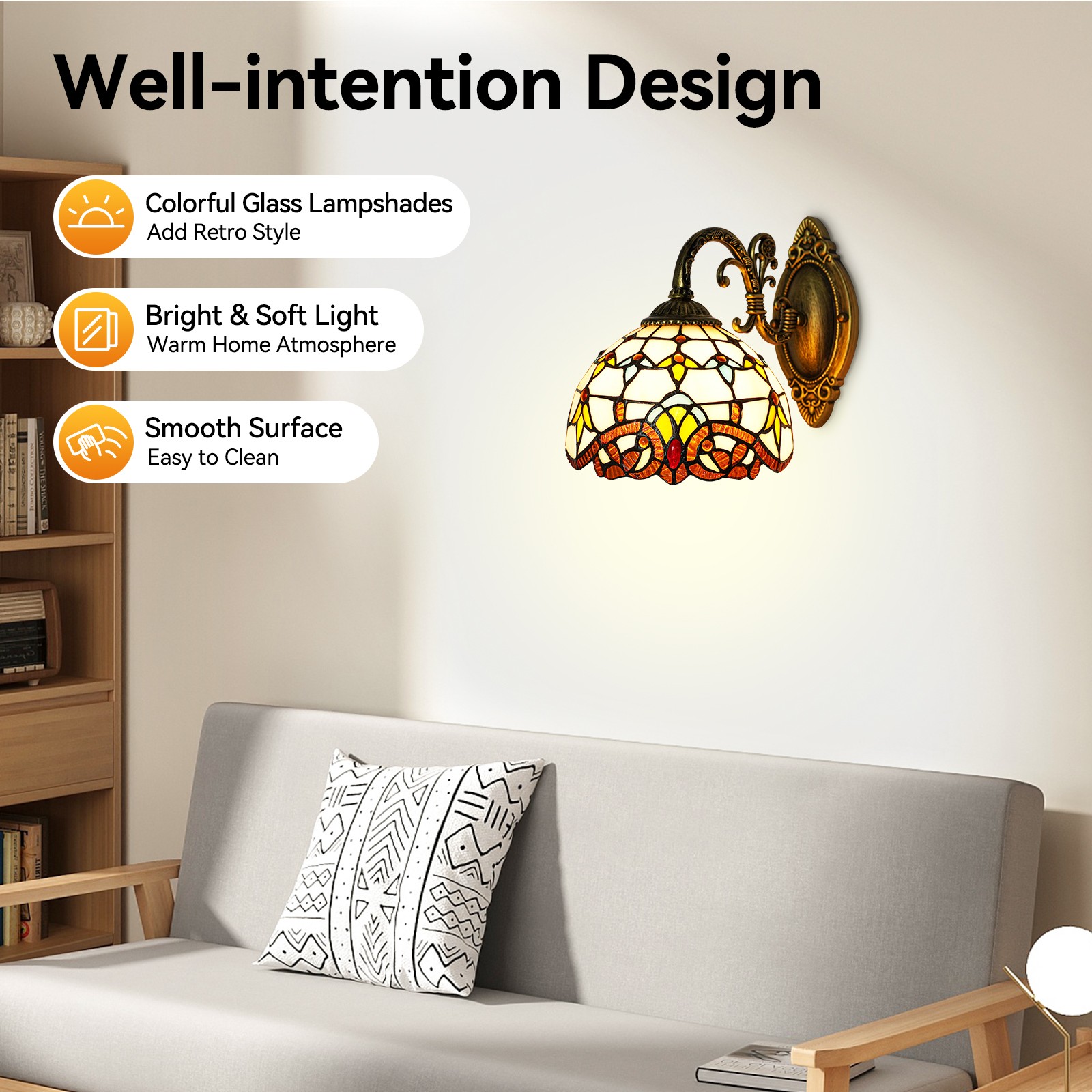 220V Wall Mount Lamp Baroque Wall Sconce Stained Glass Light Art Decor Fixture