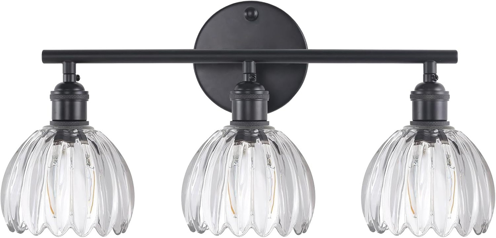 3-Light Black Vanity Wall Light with Clear Tulip Glass Shade for Bathroom