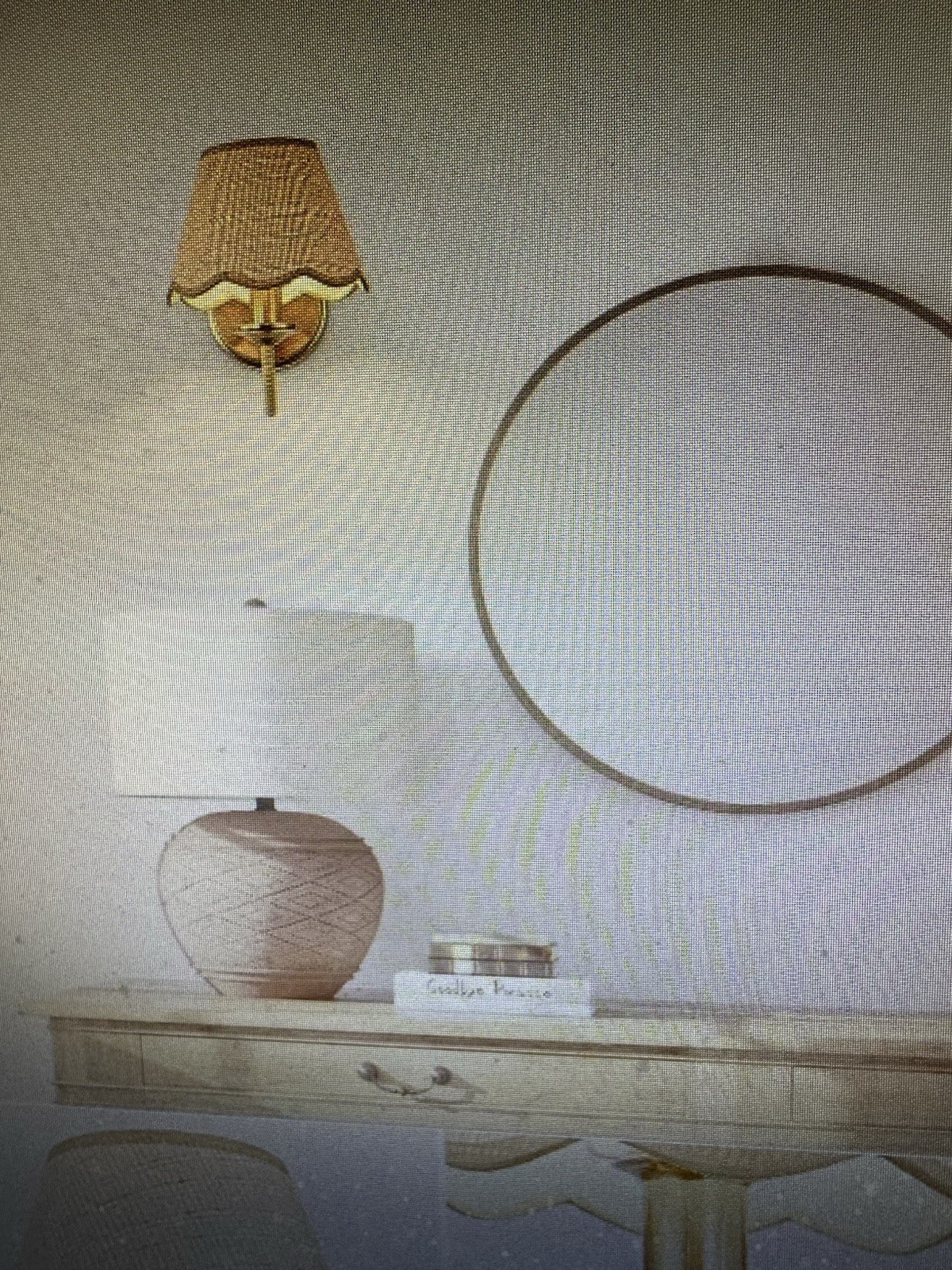 Vintage Industrial Wall Sconce with Rattan Shade and Antique Brass Finish