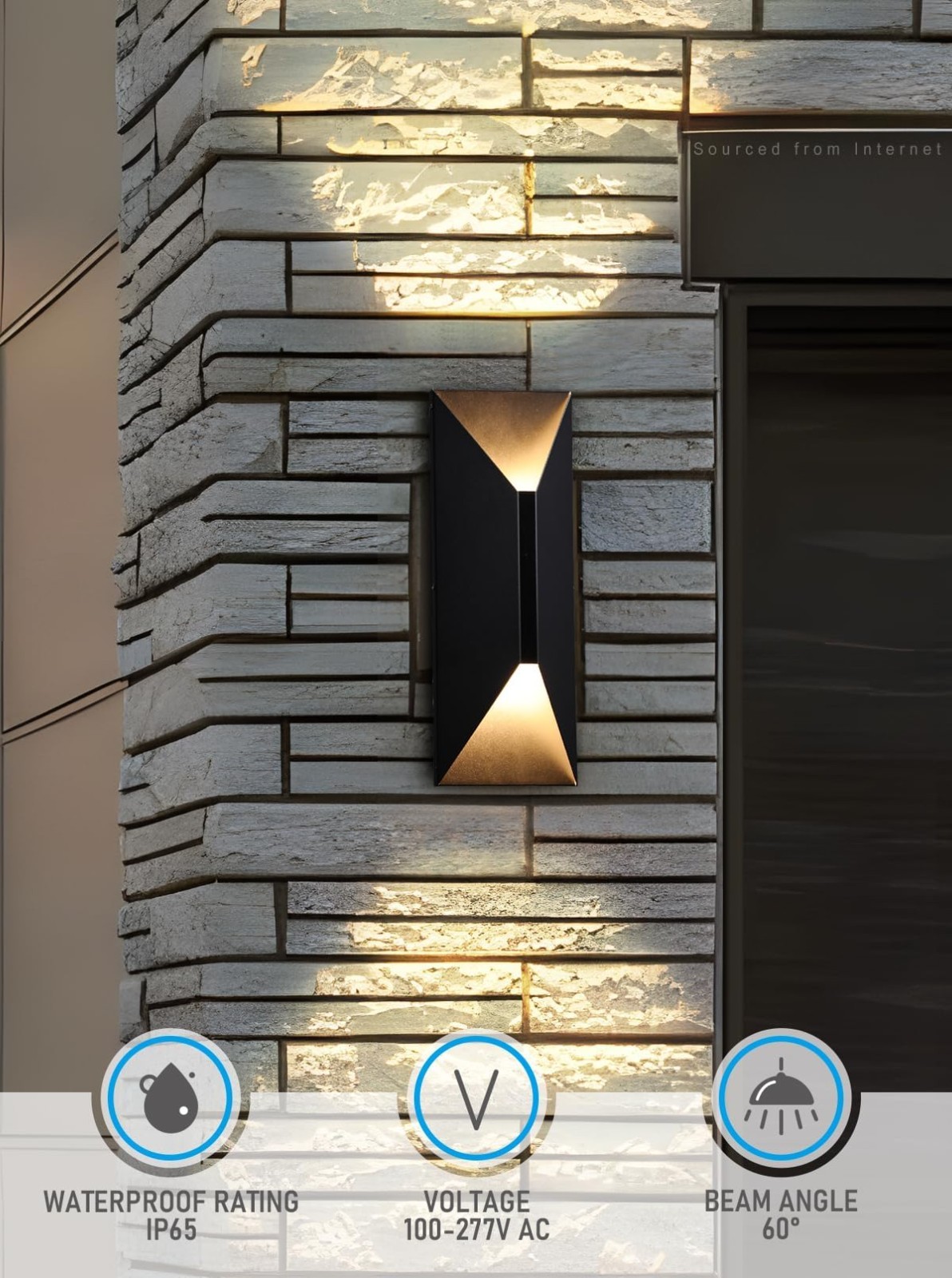 2-Pack Dimmable LED Up Down Wall Light, 100-277V, CRI 90+, 3000K, IP65 Waterproo