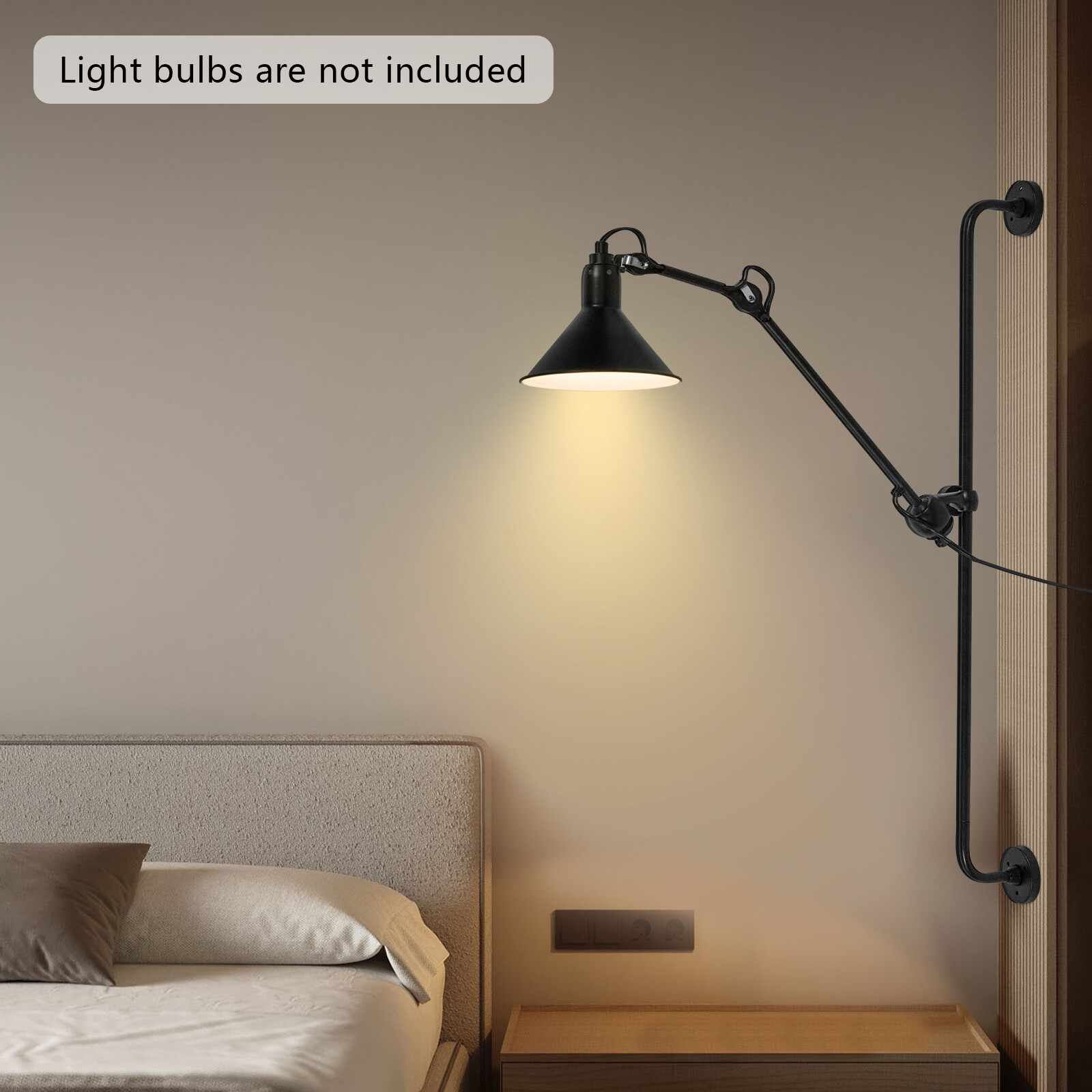 360° Adjustable Swing Long Arm Wall Sconce Lamp Bedroom Bedside Lighting Fixture