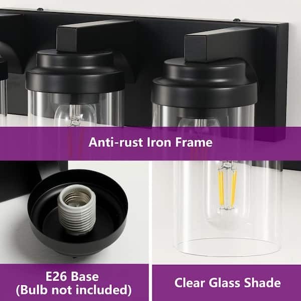 GMGSROM 16″ Matte Black Farmhouse Bathroom Vanity Light with Clear Glass Shade