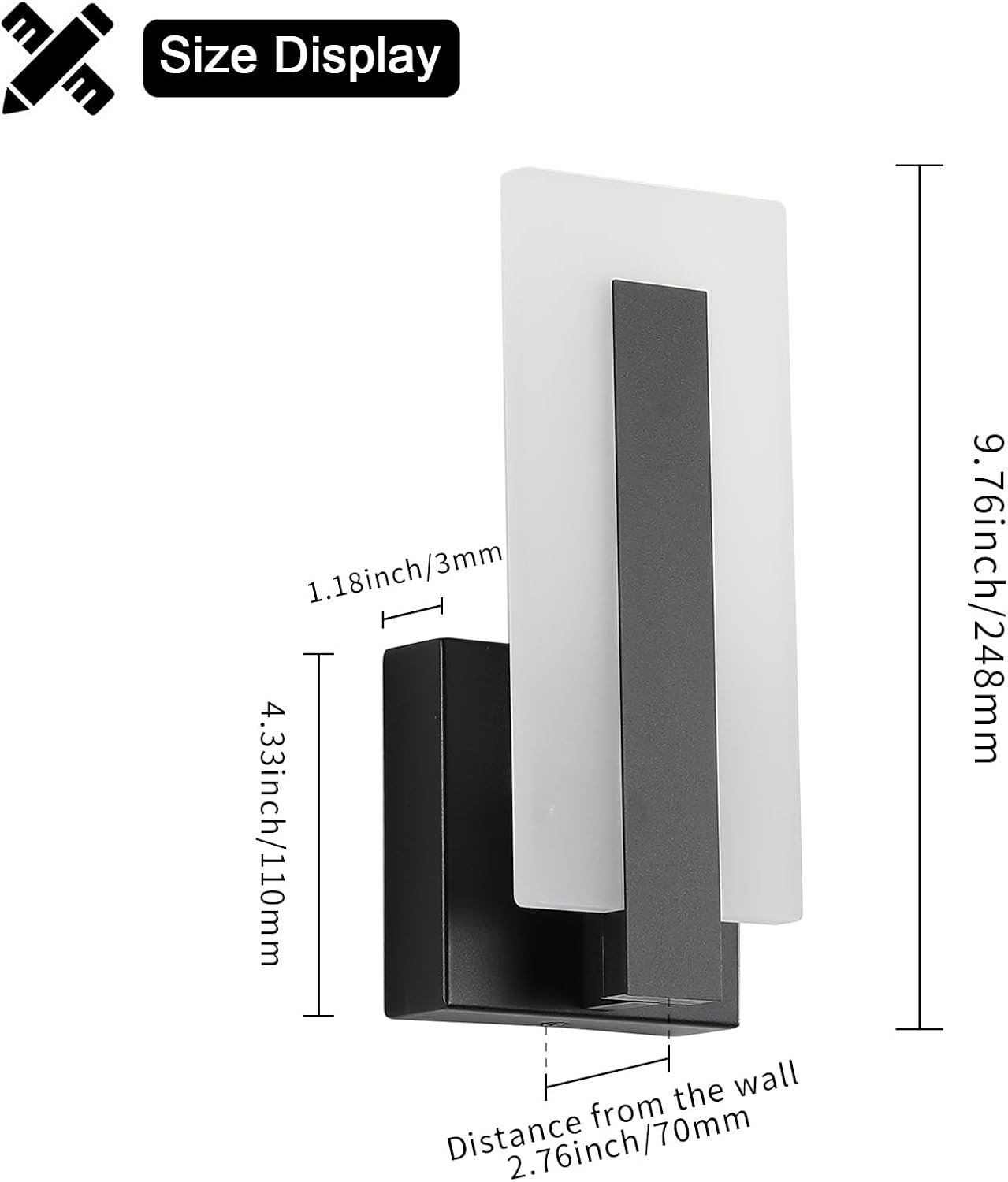 Joosenhouse Modern LED Wall Hard-Wired 9.76 inch – 2Pack, Black -Non Dimmable