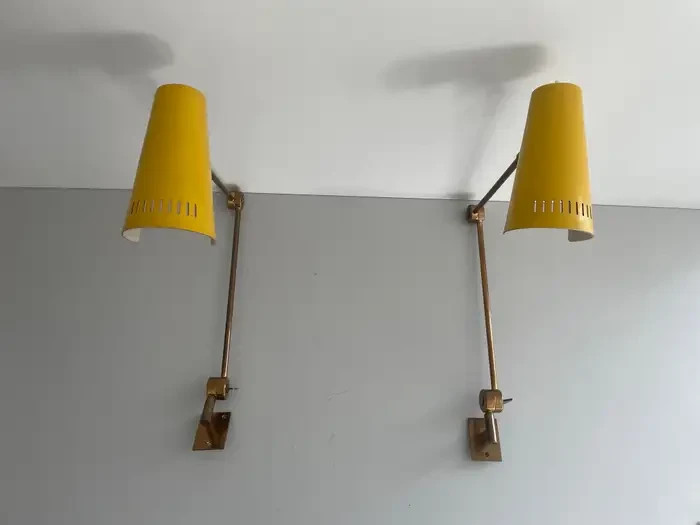 Orange Metal and Brass Pair of Sconces by Colombocreationz, 1960, India