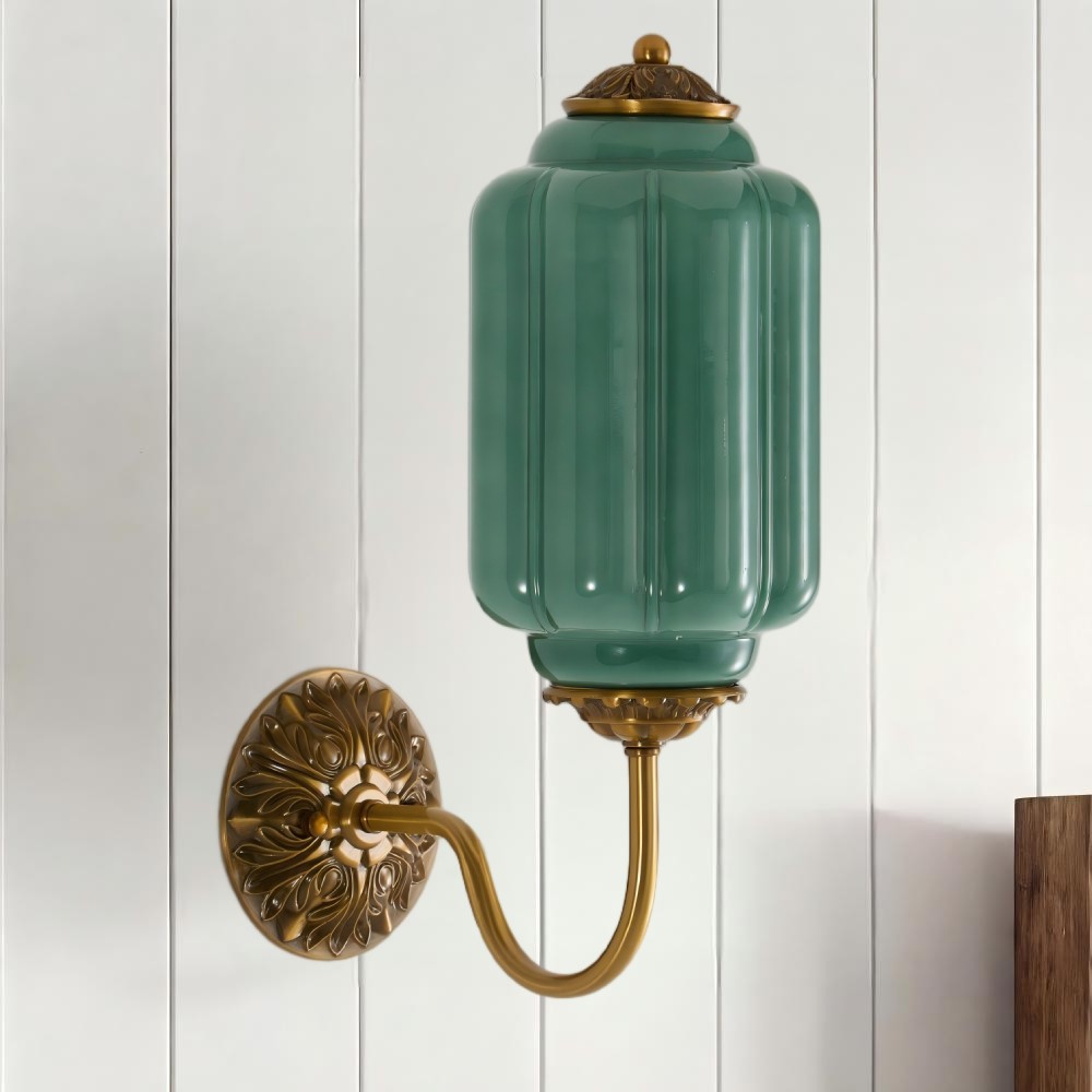 Vintage Green Glass Wall Sconce Brass Antique Wall Light for Bedroom Bathroom