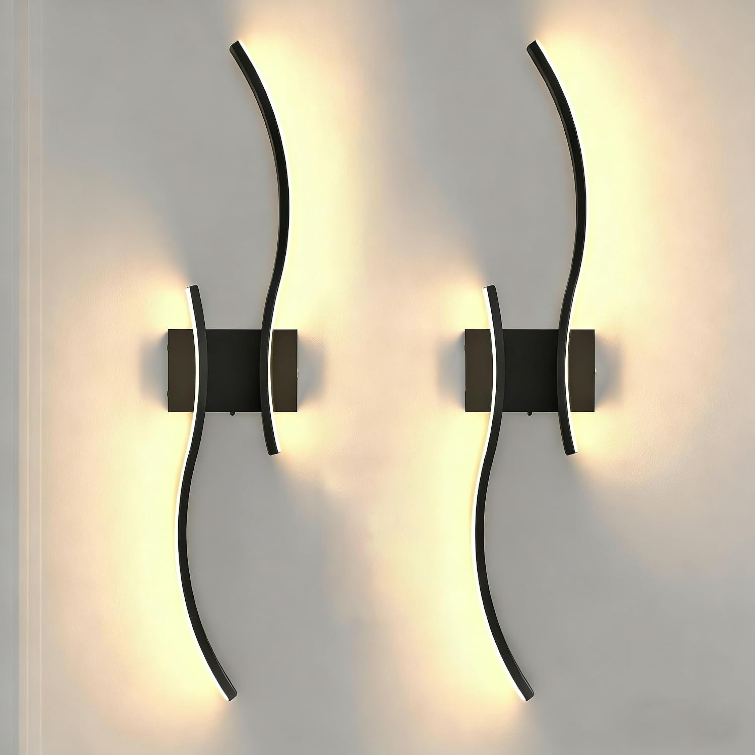 Modern LED Wall Sconces Set of 2 – Dimmable Matte Black Lights