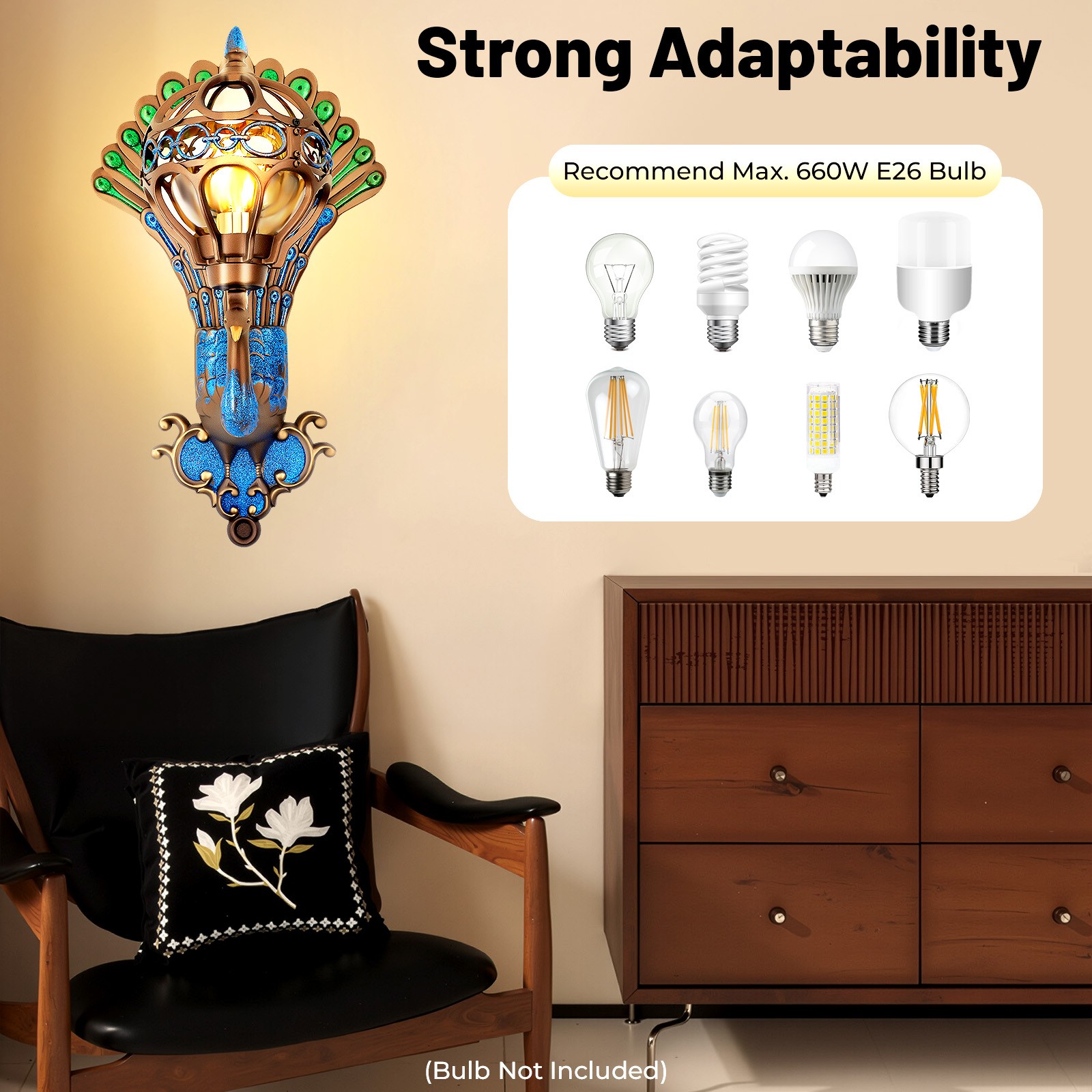E26 Antique Vintage Peacock Wall Light Waterproof Fixture Wall Sconce Porch Lamp