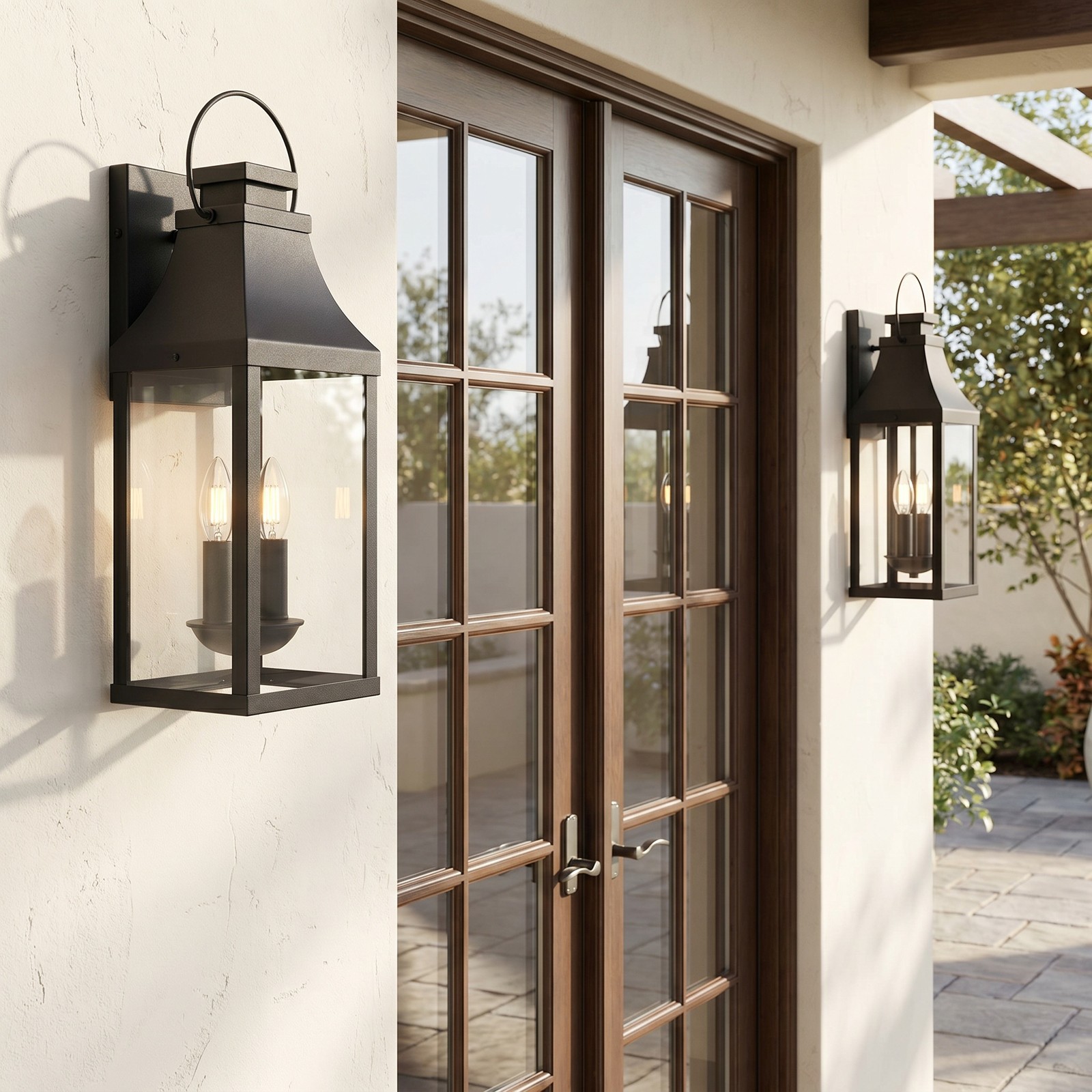 2 Pack 20″ Black Outdoor Wall LED Light Exterior Lantern Sconce Porch Fixture