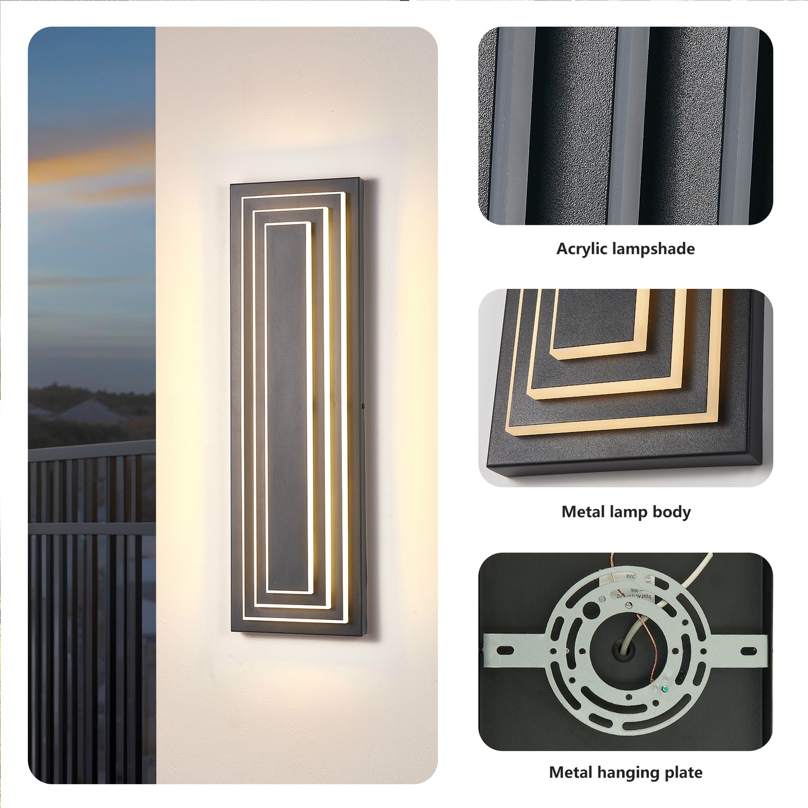 24″ 2 Pack Outdoor Wall Light Black LED Garage Sconce Porch Waterproof Fixtures