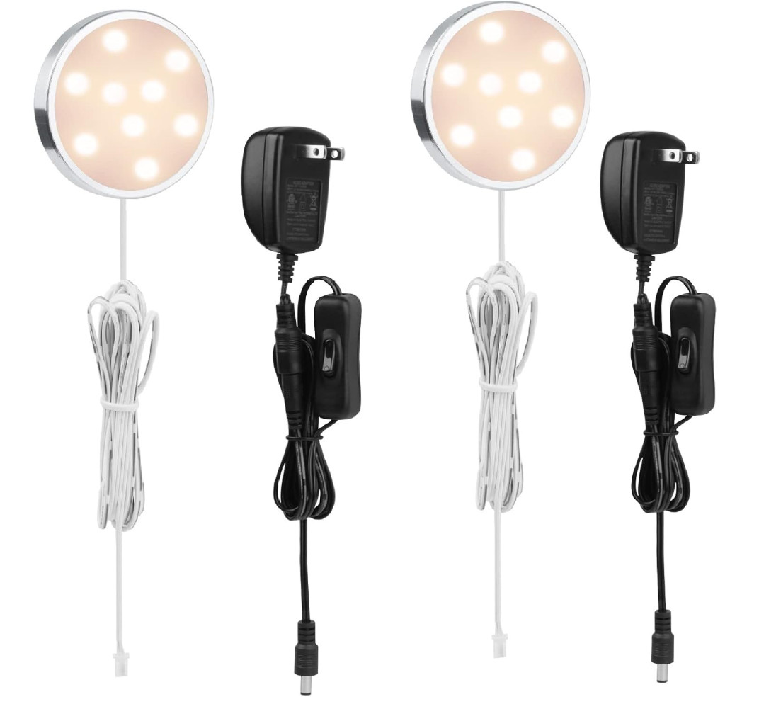 2 Pack LED Under Cabinet Puck Light Kit 120V Plug in Counter Closet Warm White