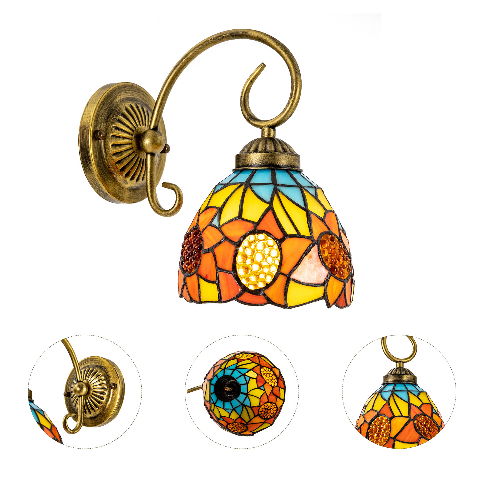 110V Wall Sconce Lamp Tiffany Vintage Stained Glass Wall Light Indoor E26