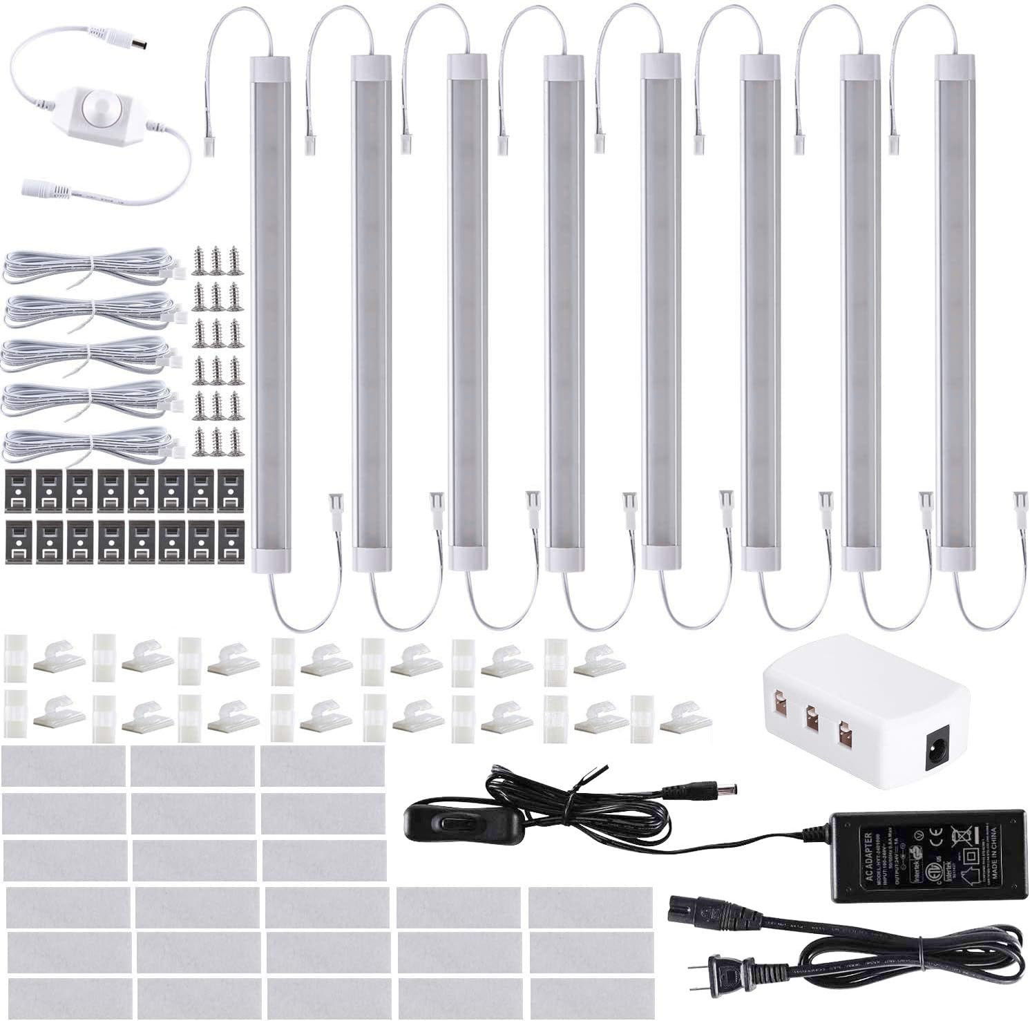 under Cabinet Lighting Wired Plug in or Hardwired Warm White 2700K,8 Pack 11Inch