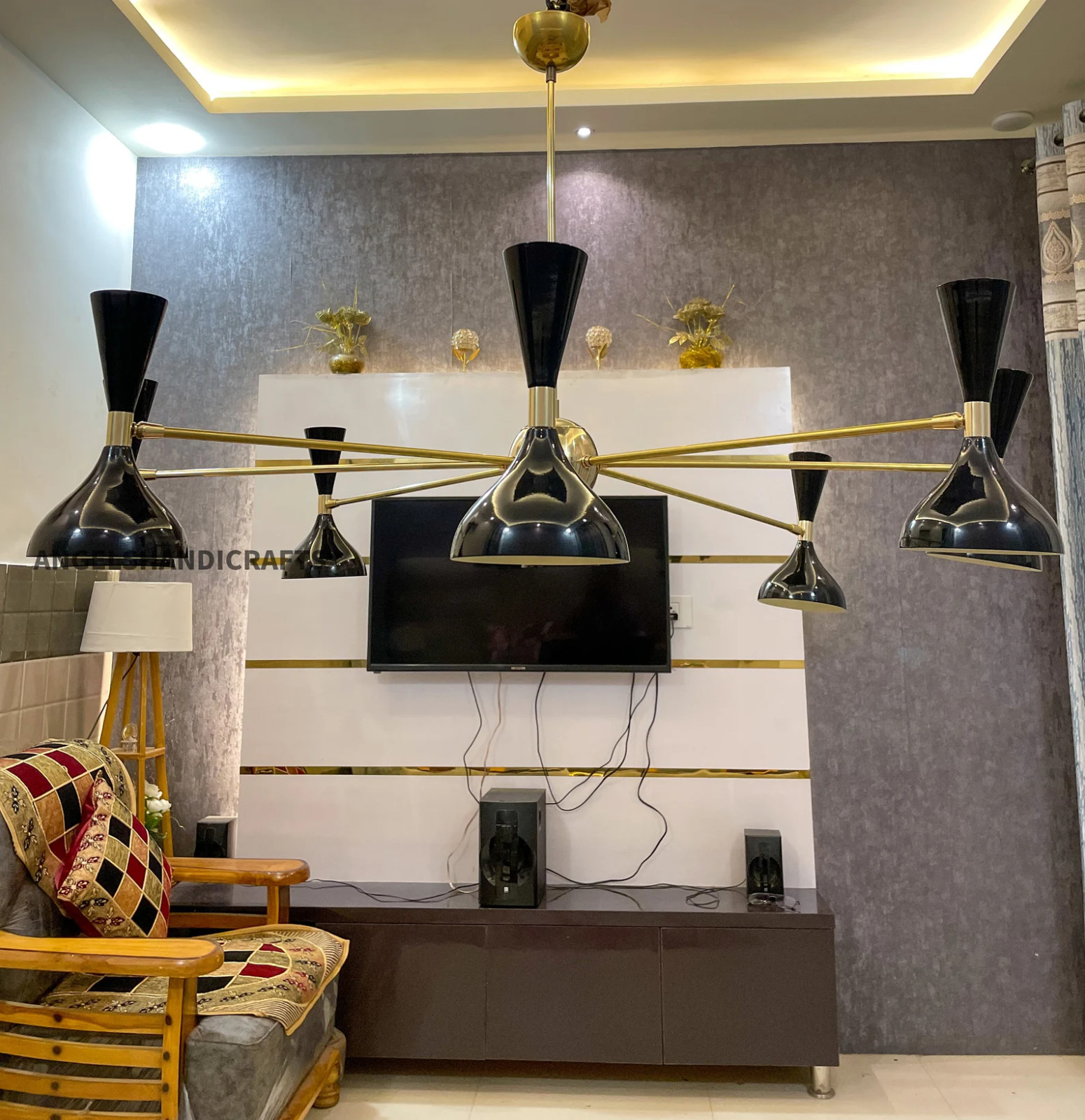 8 Arm Handmade Brass Chandelier: Sputnik Pendant Ceiling Light For Bedroom