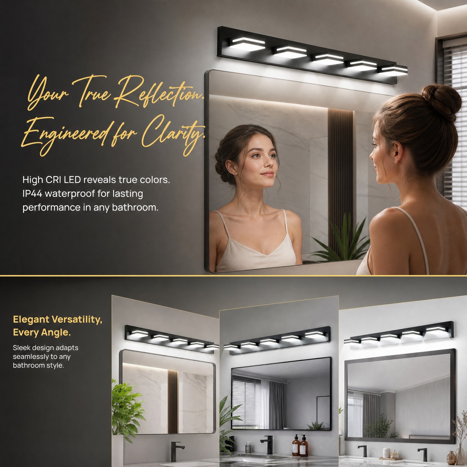 40 Inch 5 Lights Modern Vanity Light LED Black Bathroom Mirror Wall Lamp Fixture