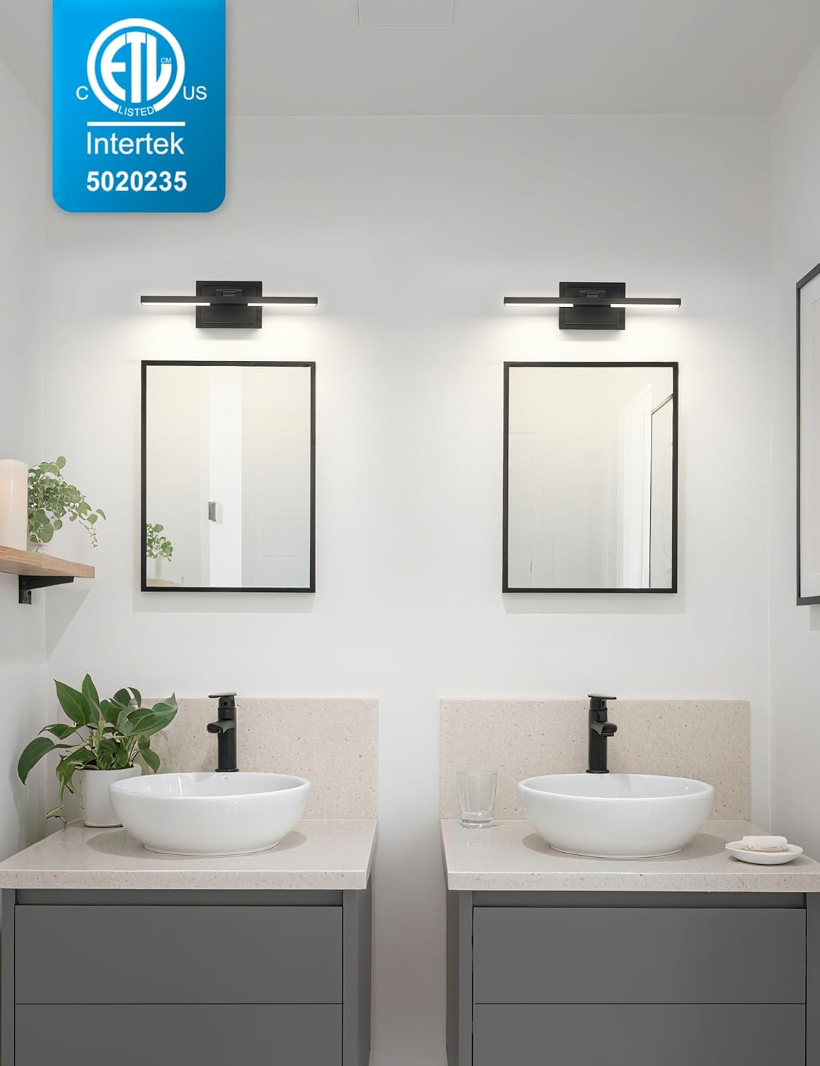 15.7 Inch Modern Bathroom Light Fixture, 20W 5CCT Dimmable LED Black Bathroom Va