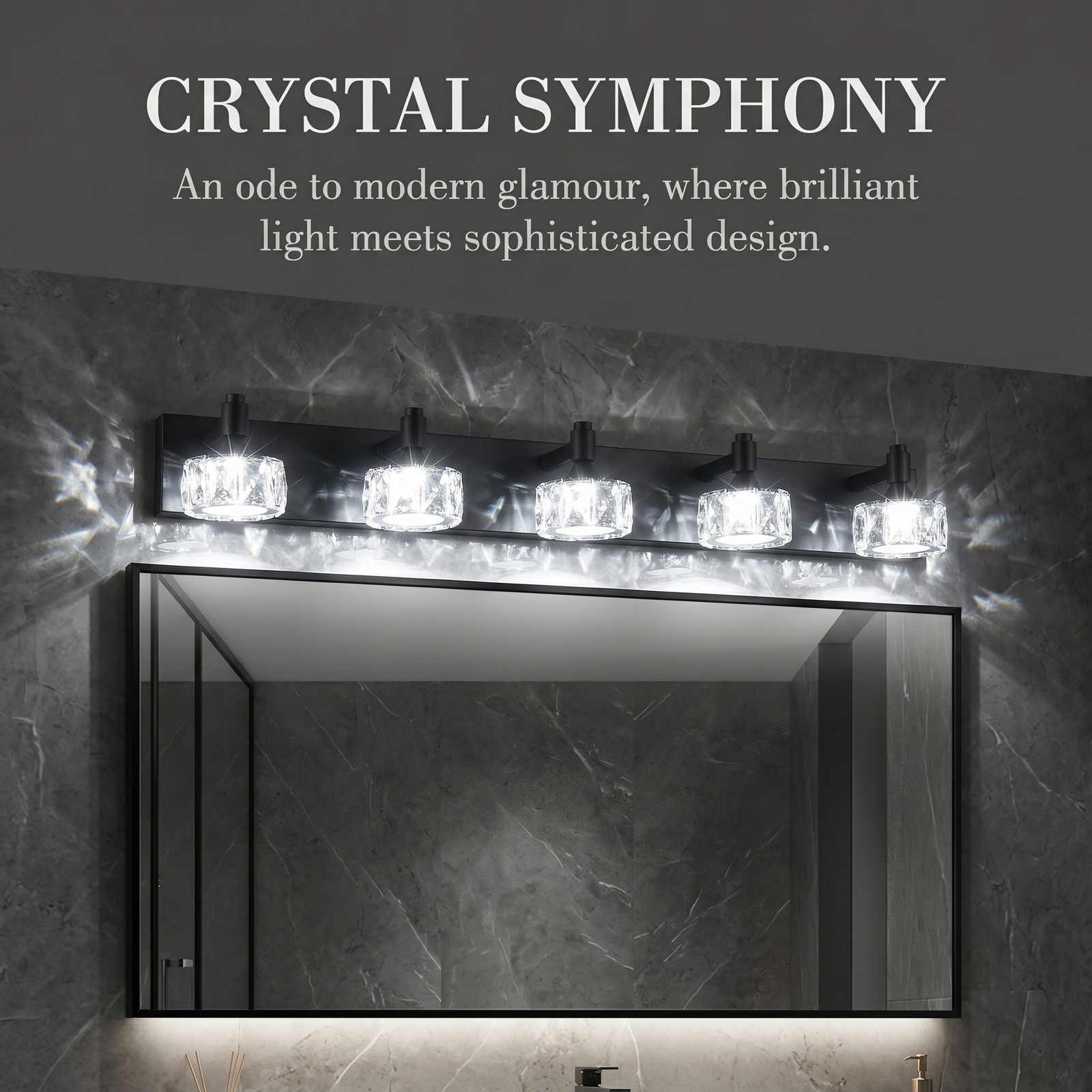36» Vanity Light 5 Lights LED Bathroom Mirror Wall Sconce Fixture Crystal Shade