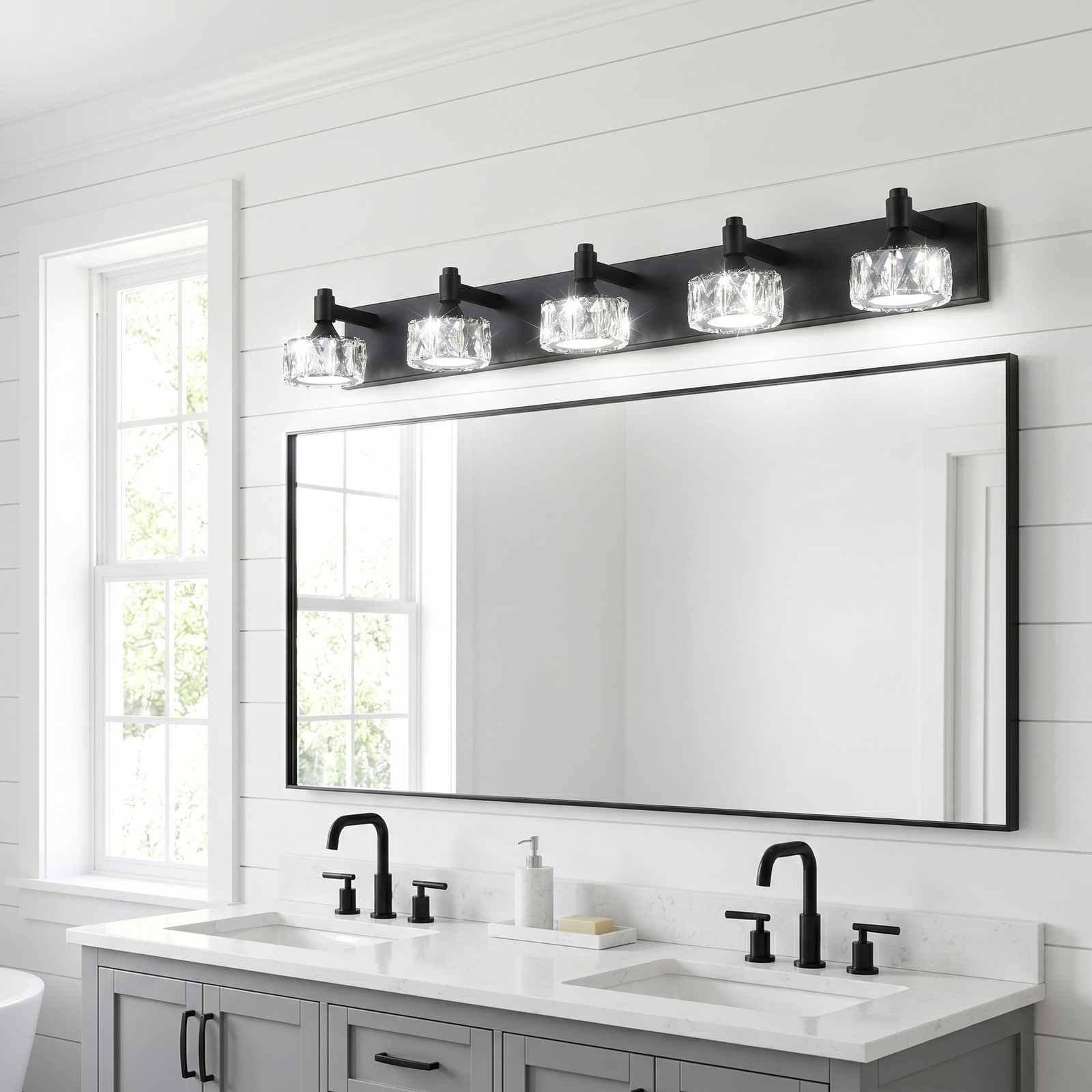 36» Vanity Light 5 Lights LED Bathroom Mirror Wall Sconce Fixture Crystal Shade