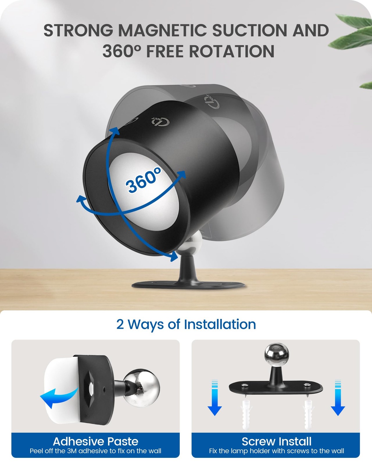 2 Pack Rechargeable Wall Sconces Remote 3 Color RGB Dimmable 360 Rotation Black
