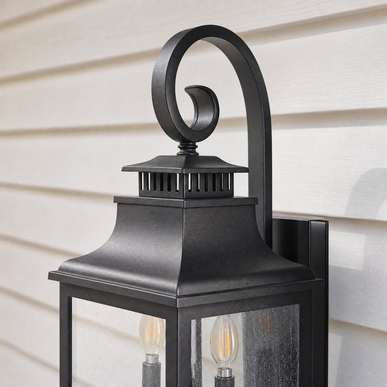 23 inch Outdoor Large Black Modern Wall Sconce Clear Seeded Glass Light Fixture