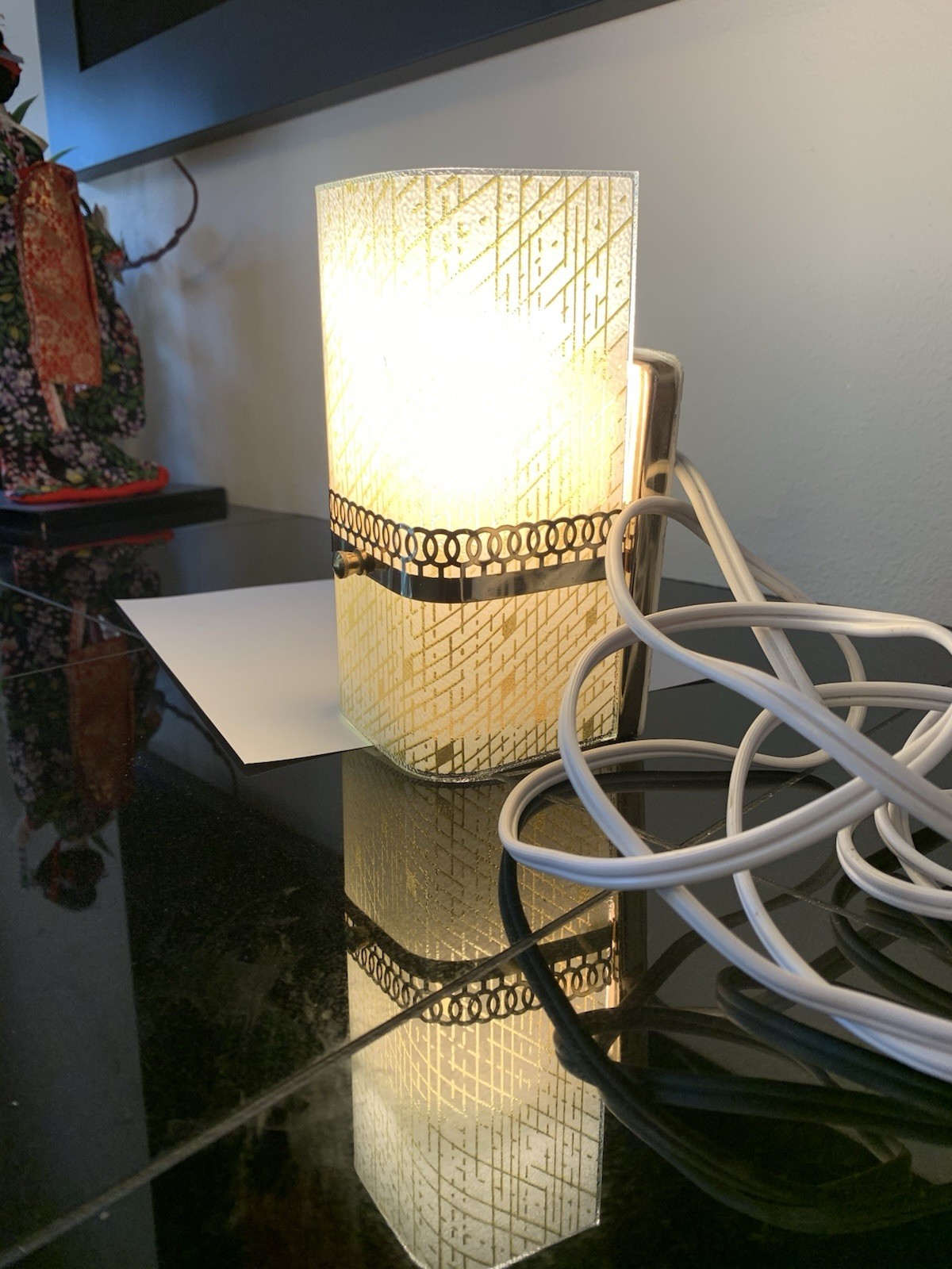 Vintage MCM Gold White Glass Wall Sconce Brass Hardwired Light Fixture