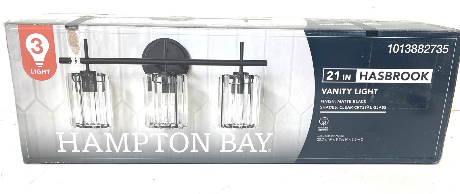 Hampton Bay Hasbrook 21 in. 3-Light Black Vanity Light with Clear Crystal Glass