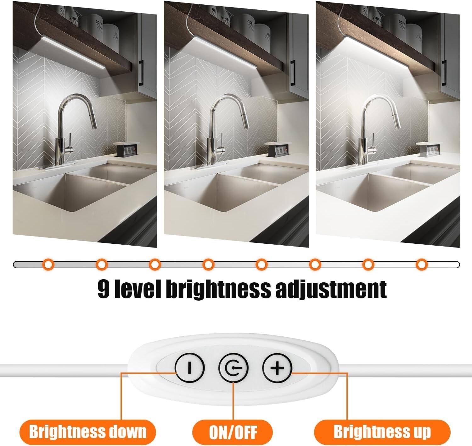 12″ LED Under Cabinet Light Bar Dimmable 6000K Cool White Plug In Slim