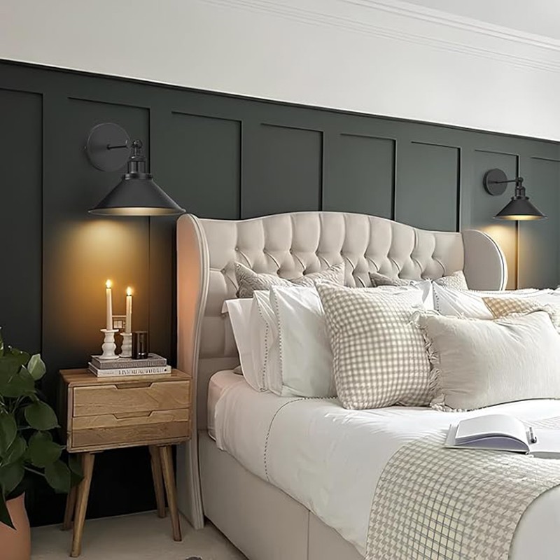 2/4PCS LED Wall Lights Battery Operated Wall Sconce Black w/Button Switch Remote