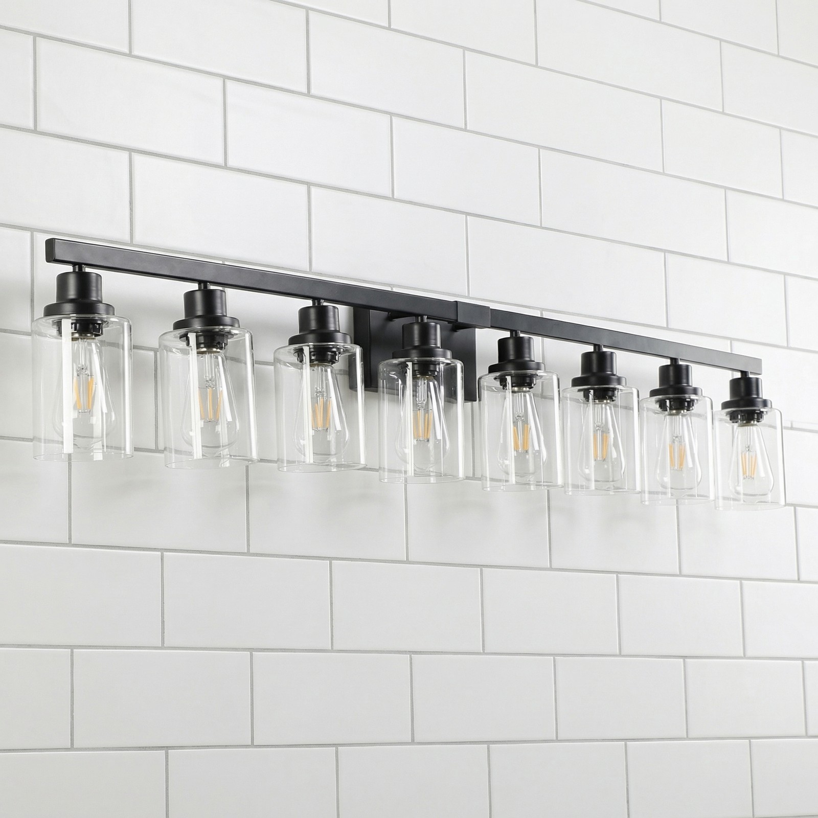 51 inch Modern Black Vanity Light 8-Lights Wall Sconce for Bathroom Mirror