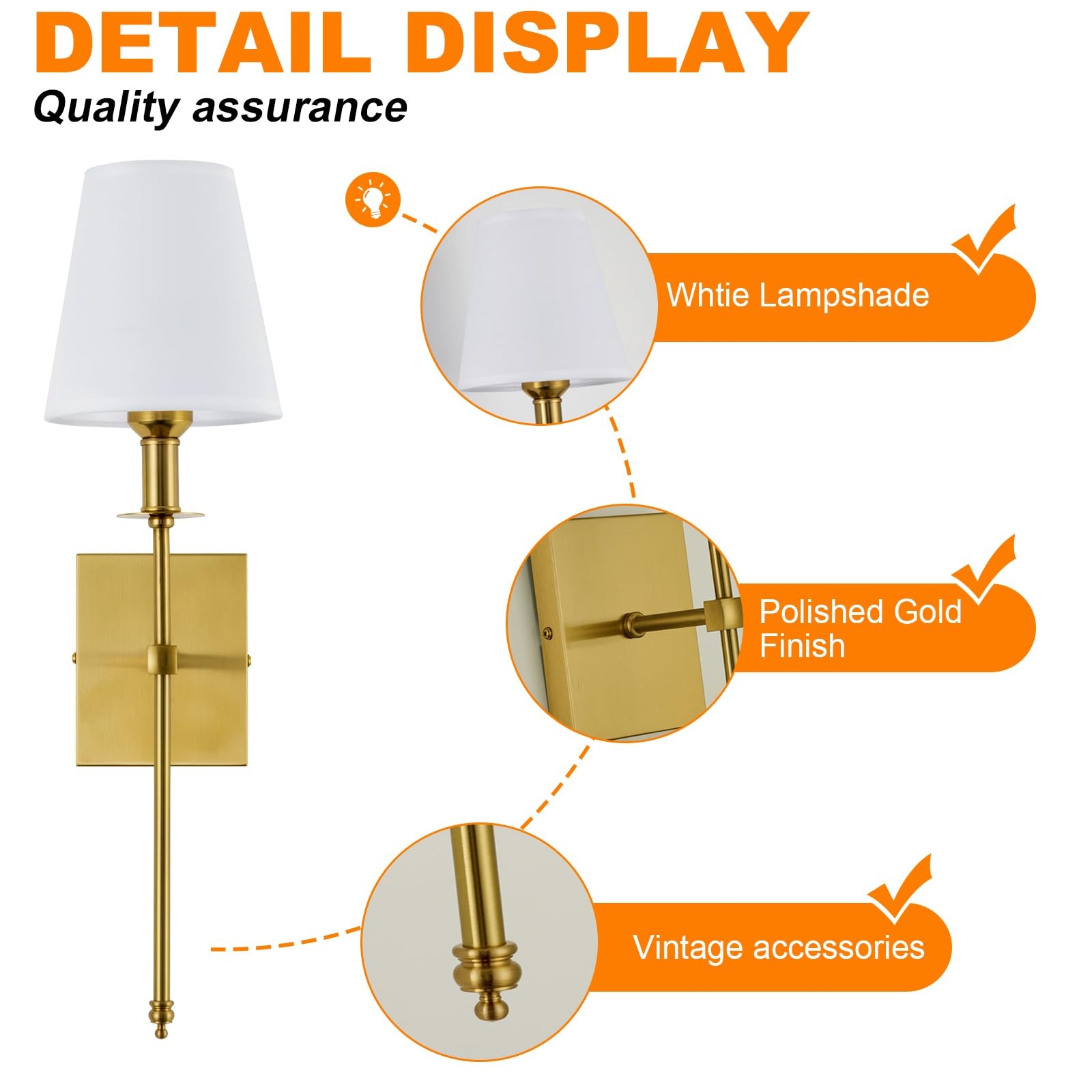 PASSICA DECOR Wall Sconces Set of 2, Hardwired Gold Sconces Wall Lighting,