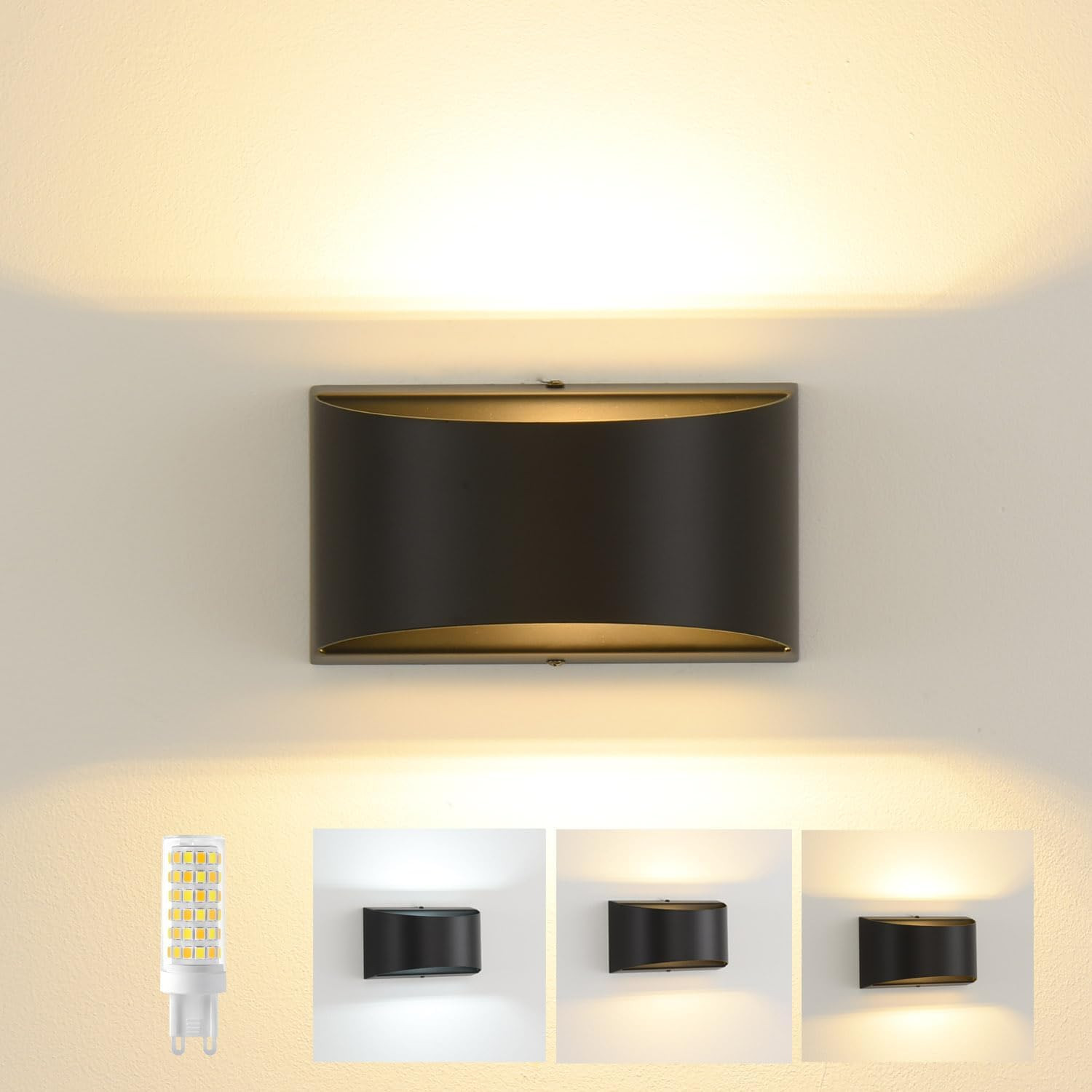 Dimmable Black LED Wall Sconces with G9 Bulbs – Modern Indoor Lighting