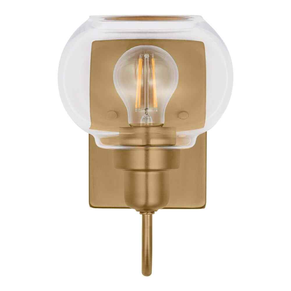 Home Decorators Halyn 4.5 in. Vintage Brass Wall Sconce w/ Clear Glass Shade