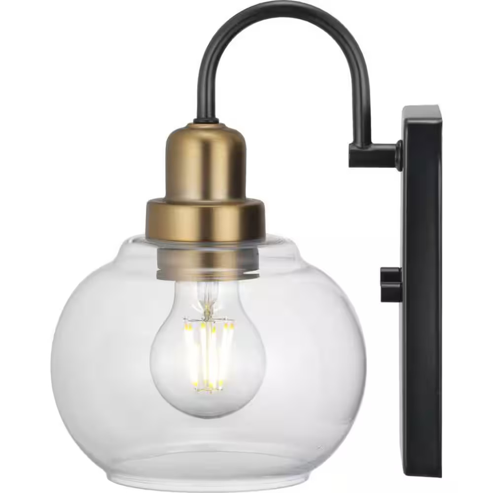 Home Decorators Halyn 4.5in 1-Light Black Industrial Wall Sconce Vintage Brass