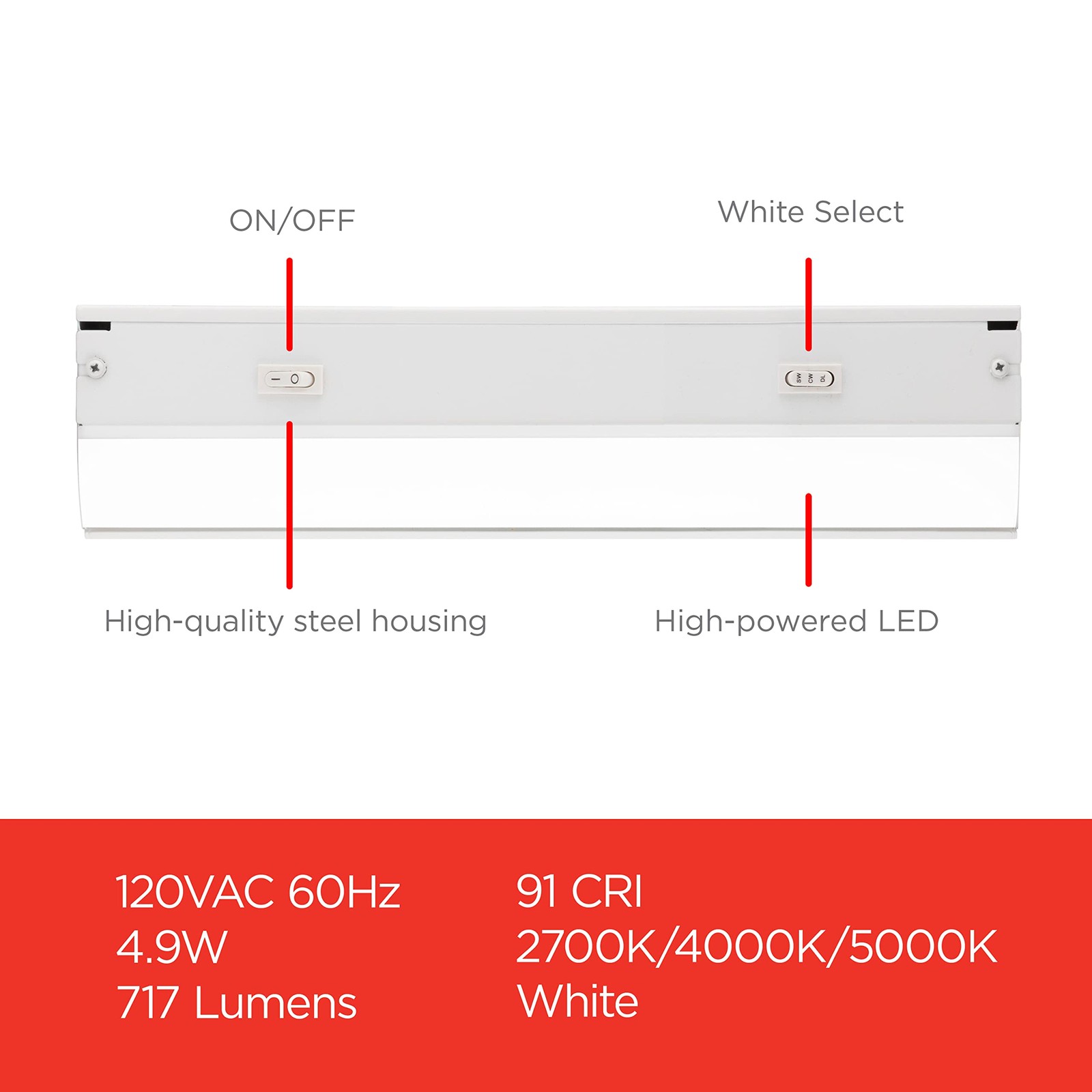 UltraPro 18in Hardwired Under Cabinet Light 3 Color Dimmable 45367 LED