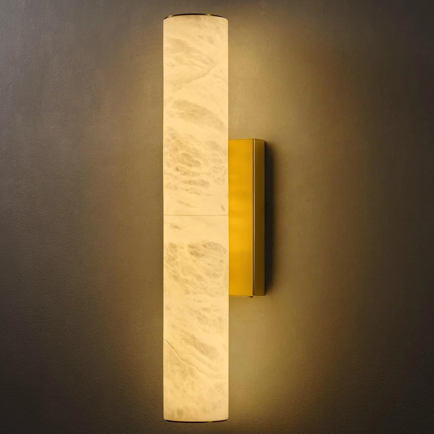 Natural Alabaster Brass Wall Sconce Luxury Modern Spanish Stone Brushed Gold