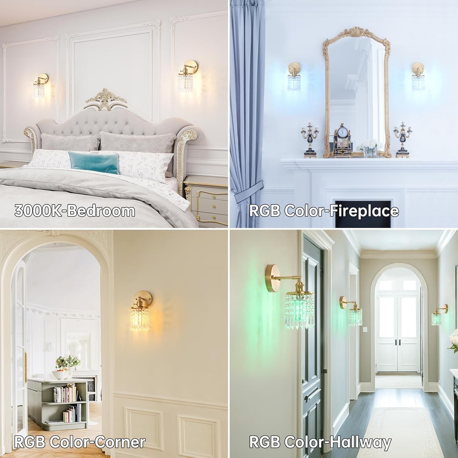 Set of 2 Crystal Battery Operated Wall Sconce, Rechargeable Battery Powered Wall