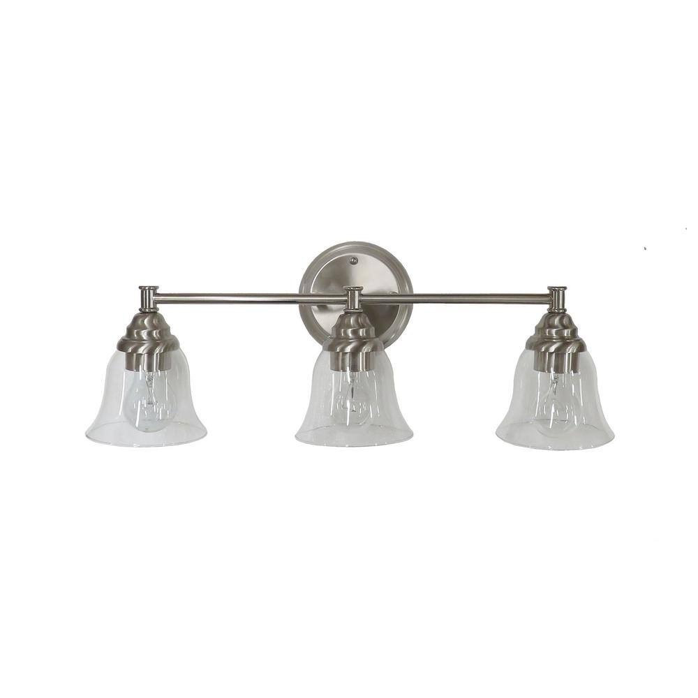 Hampton Bay Marsden 23.5 in. 3-Light Brushed Nickel Vanity Clear Glass Shades