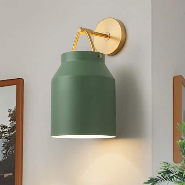 Modern 1-Light Green Wall Sconce Brushed Gold E26 Farmhouse Fixture