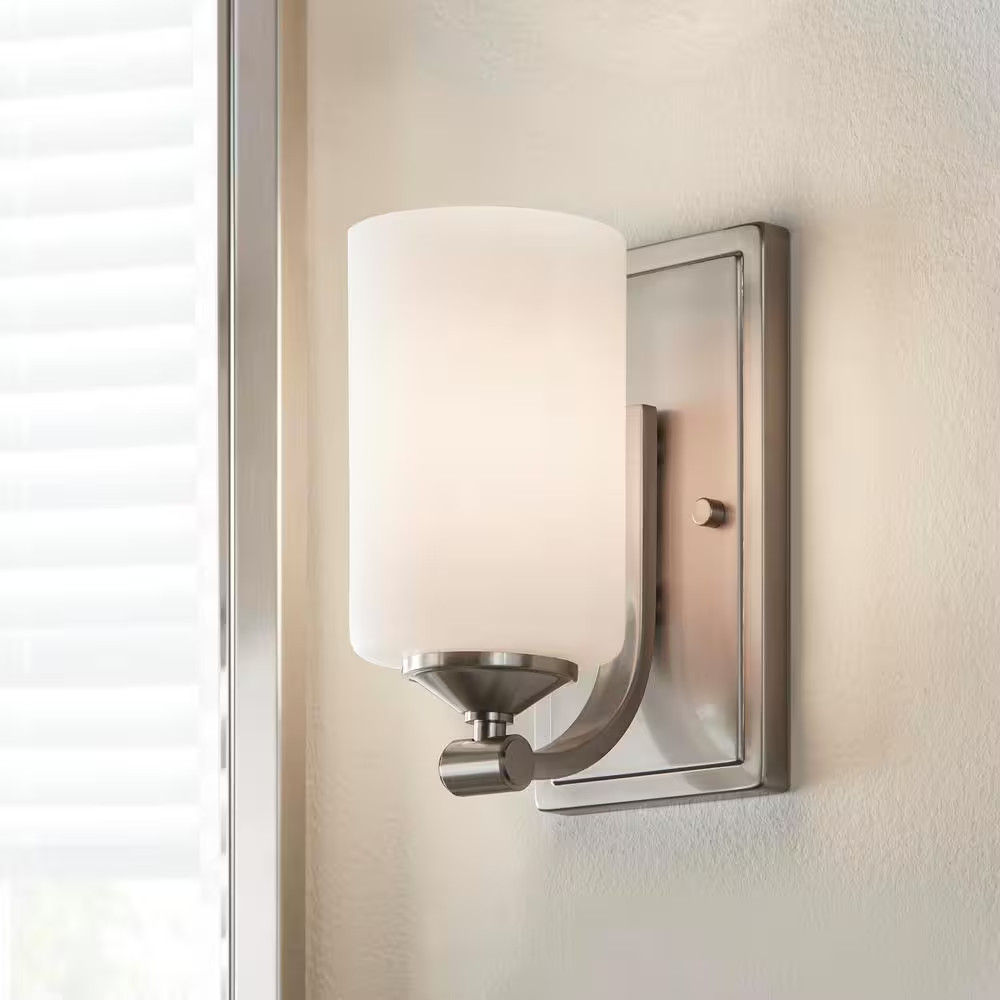 Darlington 4.5 In. 1-Light Brushed Nickel Transitional Wall Sconce with Frosted