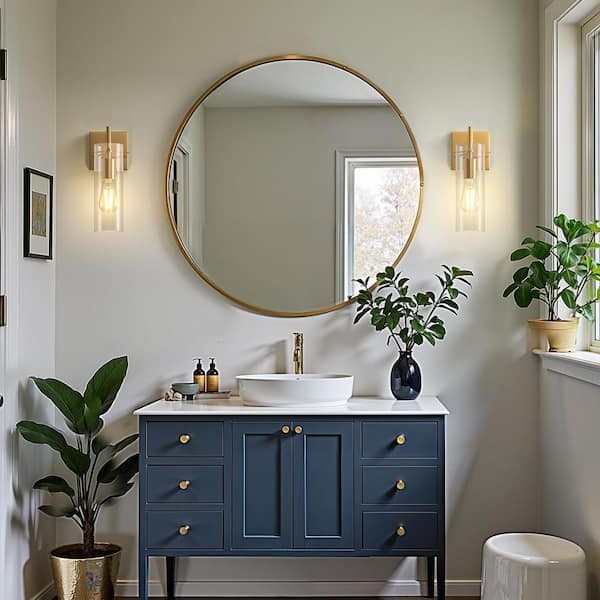 Yansun 5 in. Gold 1-light Wall Sconce Modern Glass Shade Bathroom Light
