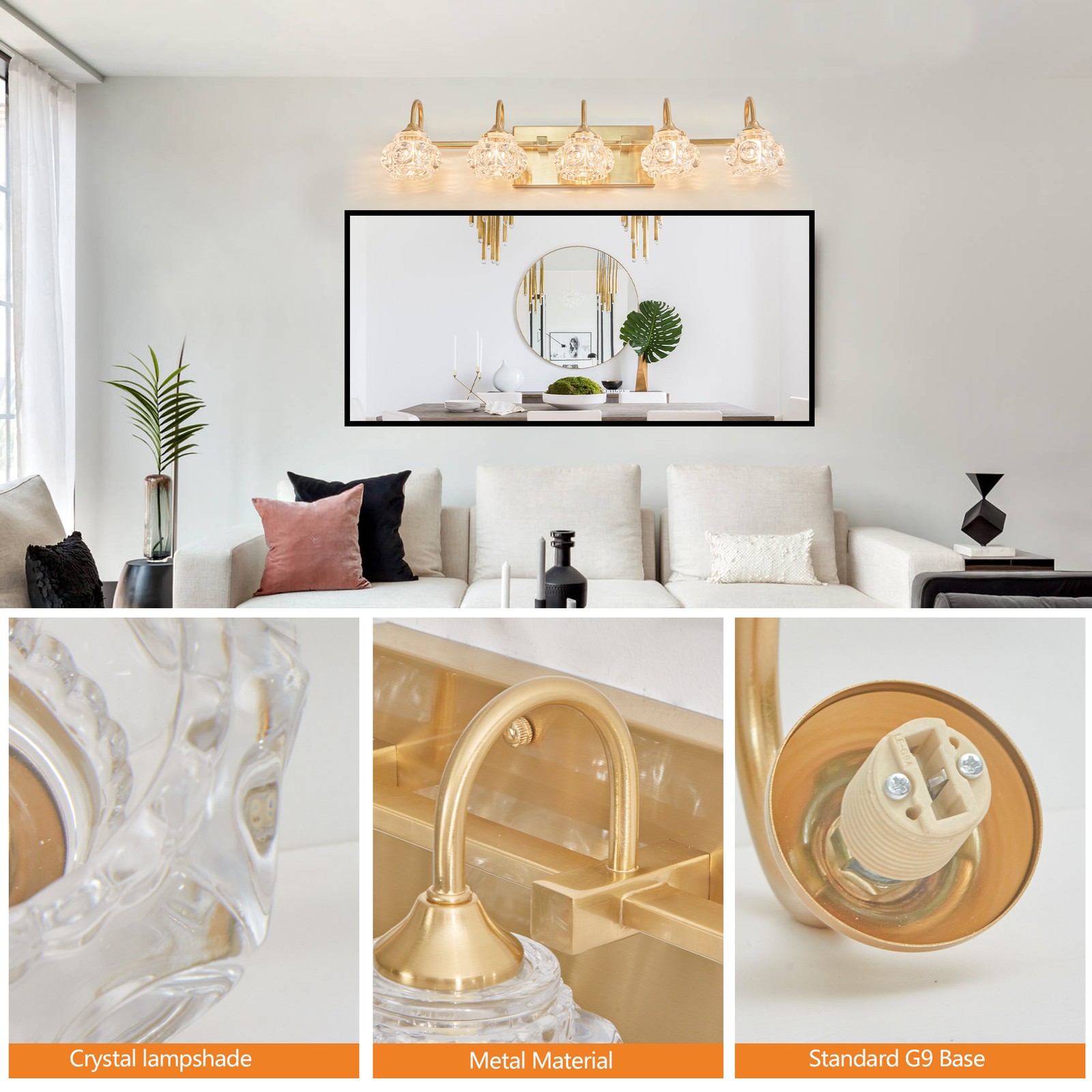 29″ Crystal Vanity Light Bathroom Mirror Gold Wall Lamp Vintage Sconce Fixture