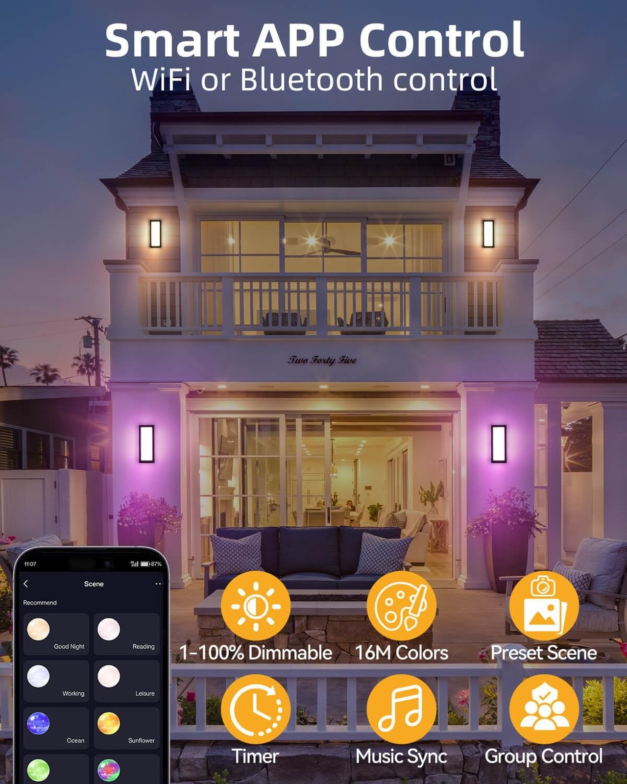 RAYVO Outdoor Wall Light, 1500LM RGBCW Smart Porch Lights Color Changing Exte…